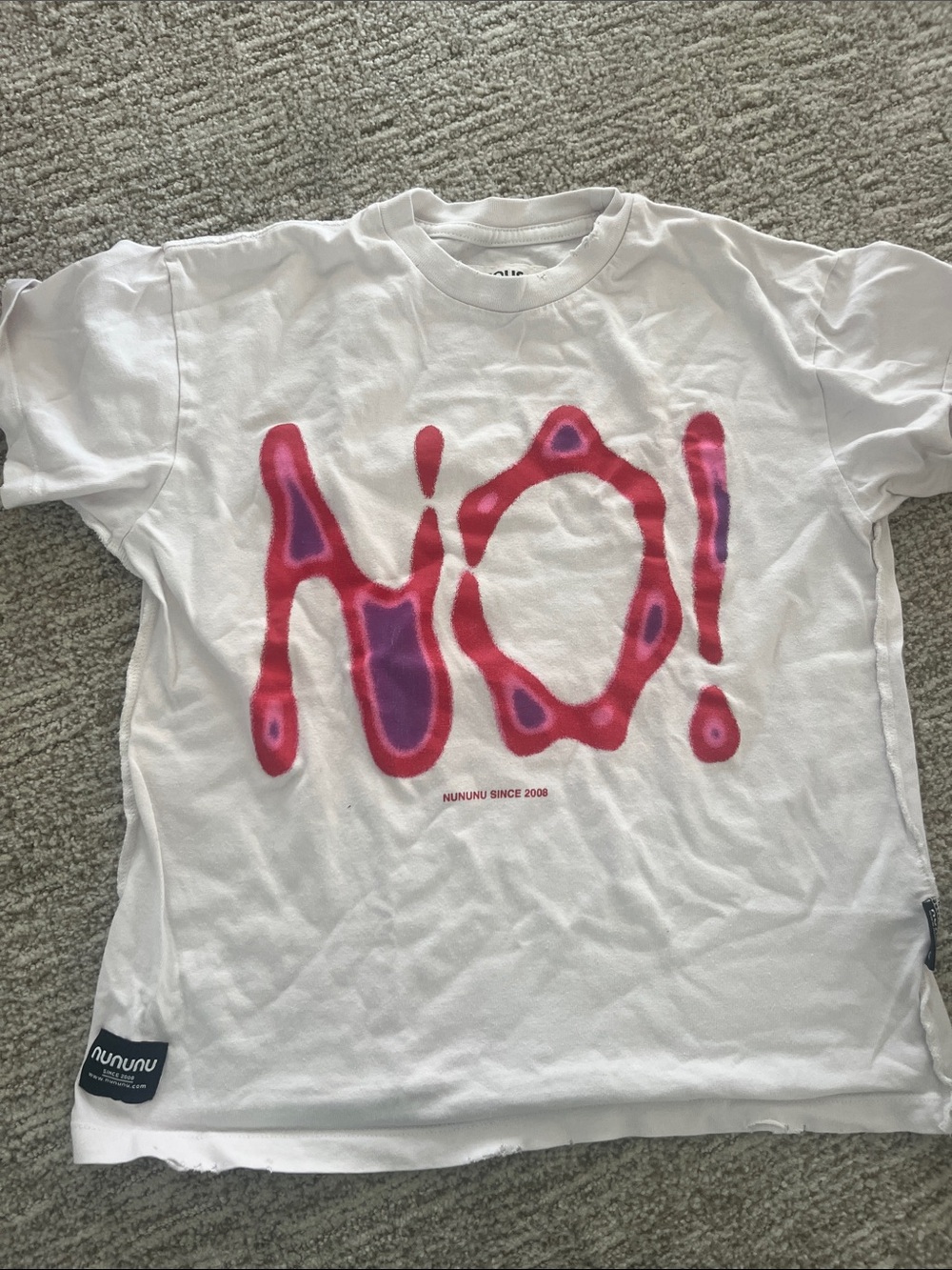 nununu White Tee with Pink & Purple Drip Graphic